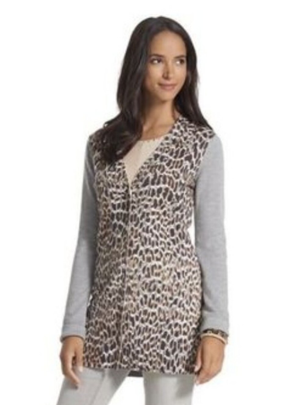 Chico's Embellished Animal Print Gray Peyton Button Cardigan Sweater Sz 0 S (4)